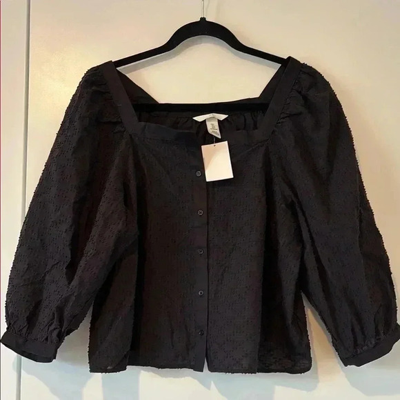 H&M Tops - NWT H&M Black Blouse with Wide Neckline and Puffed Sleeves